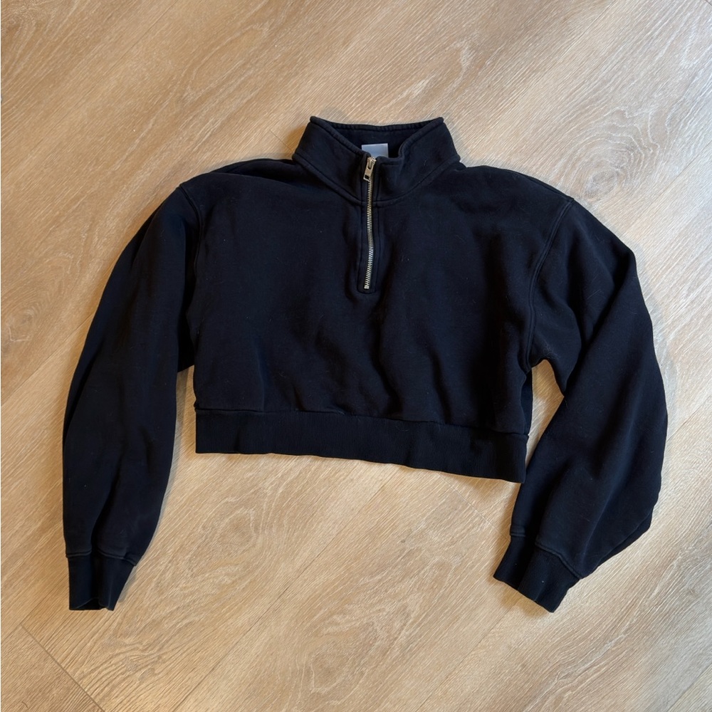 TNA Black Cropped Quarter-Zip Sweatshirt
